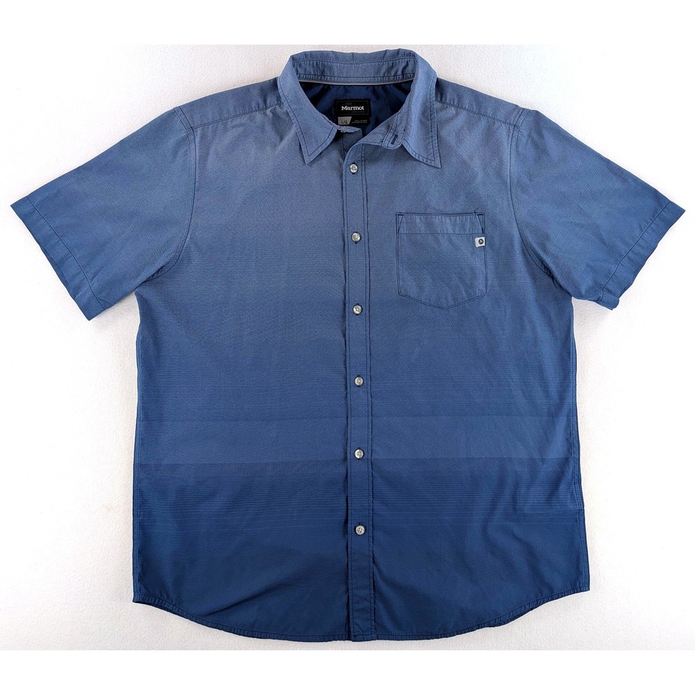 Marmot Mens Large Blue Tonal Stripe Short Sleeve Button Down Outdoor Shirt